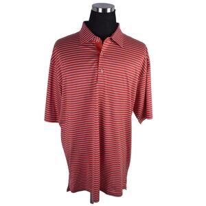Peter Millar Mens Polo Shirt XL Red White Gray Striped Short Sleeve 100% Cotton